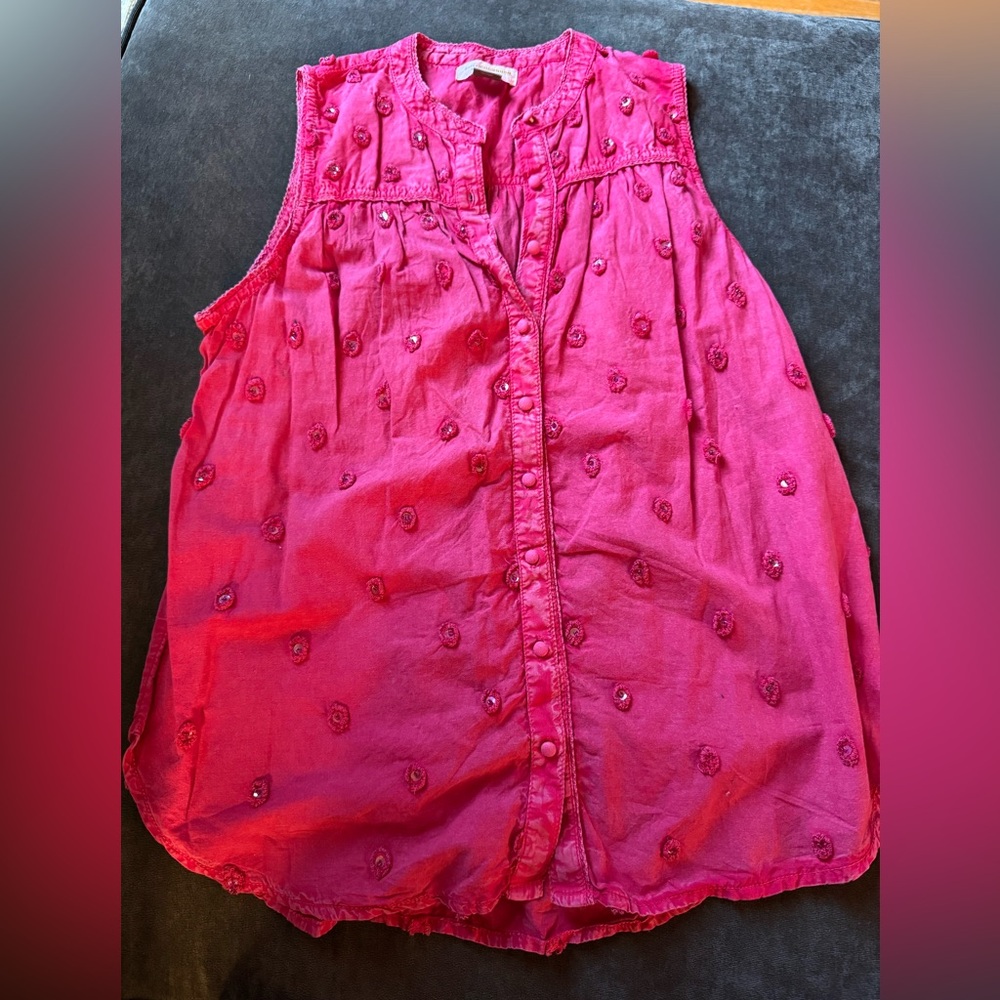Anthropologie Fuchsia Embroidered Tank Top